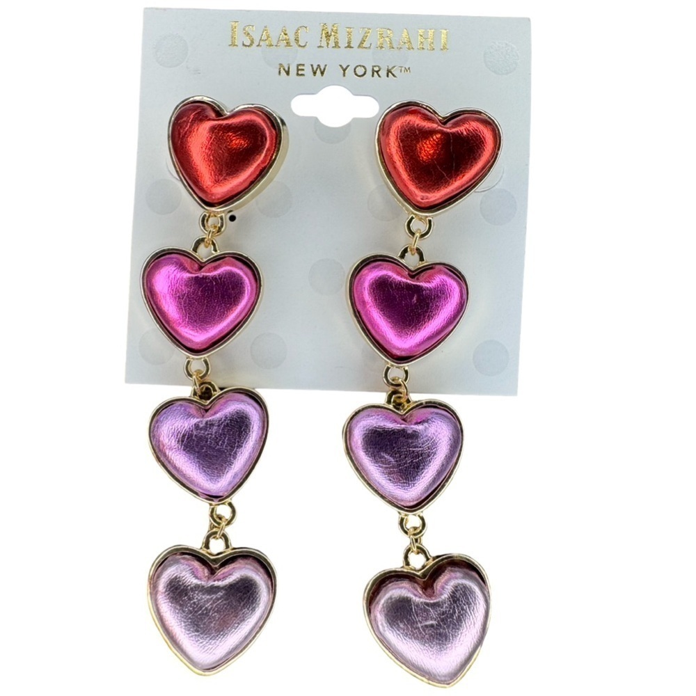 Isaac Mizhari Linear Heart drop gold/multi earrings - Picture 3 of 5